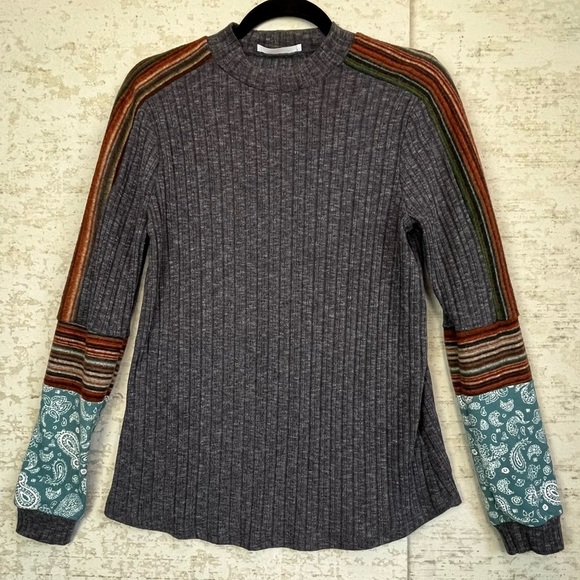 CES FEMME Womens Boho Patchwork Paisley Striped Top Small - Picture 1 of 15